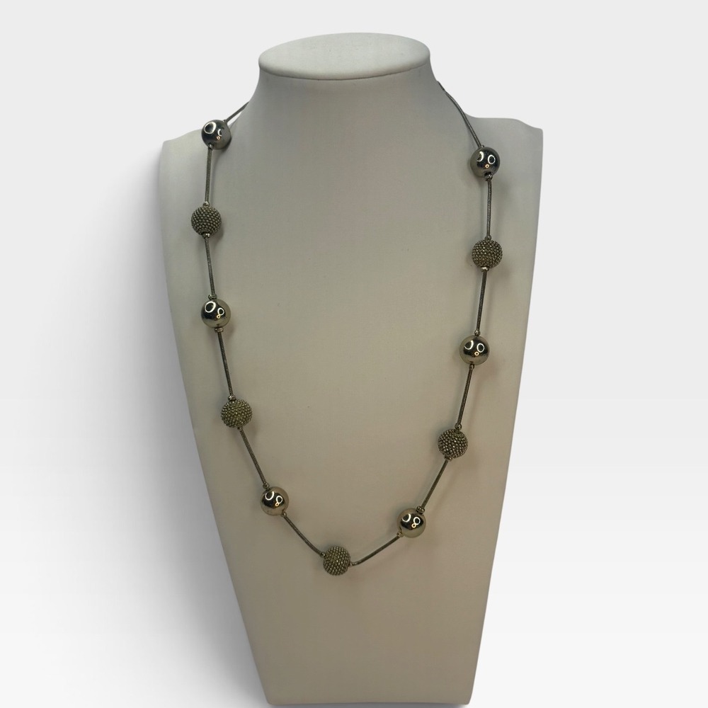 Anne Klein Gold Tone Snake Chain Station Necklace Textured Smooth Beads Y2K Chic